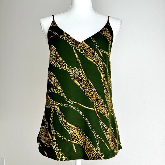 L'AGENCE Tops - NEW L'AGENCE Silk Camisole Tank Top Leopard Chain Print Green V Neck Womens XS.